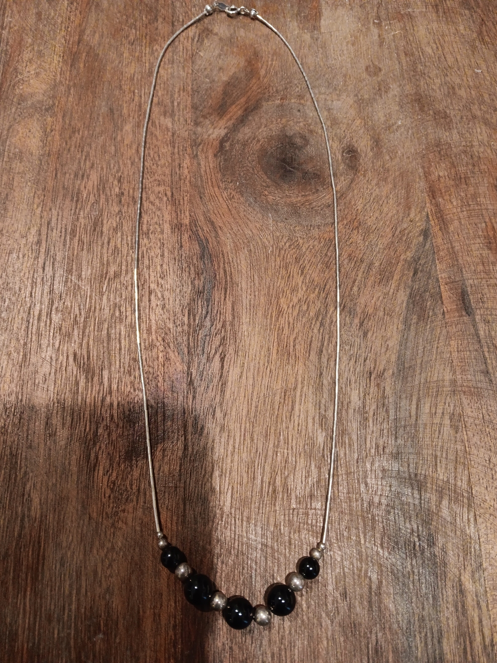 Vintage Sterling Silver Necklace with Black and Silver Beads